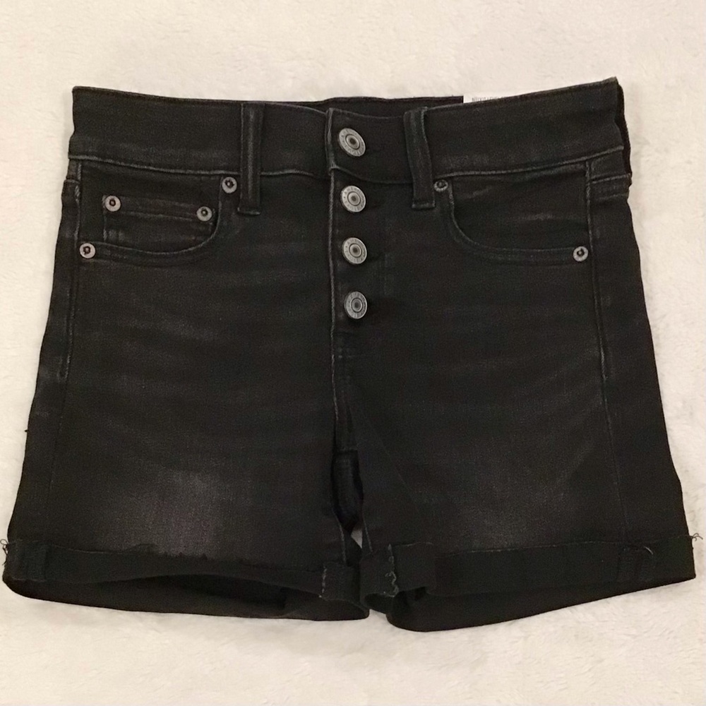 American Eagle 0 NWT Midi Denim Women’s Shorts Black Cuffed Button Fly Stretch
